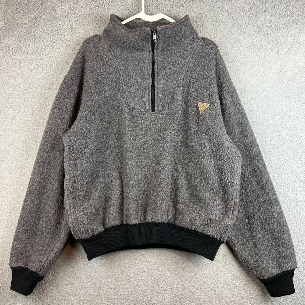 Vintage 80s Union Bay Sweatshirt Gray Pullover Quarter Zip Teddy Bear Fleece Men